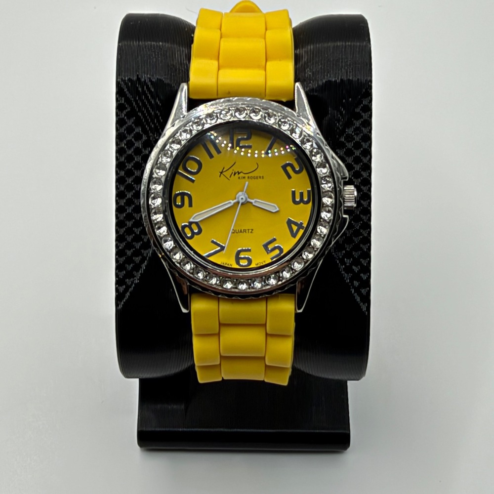 Kim Rogers Wristwatch Womens Yellow Rhinestone Bezel Silicone Band Casual